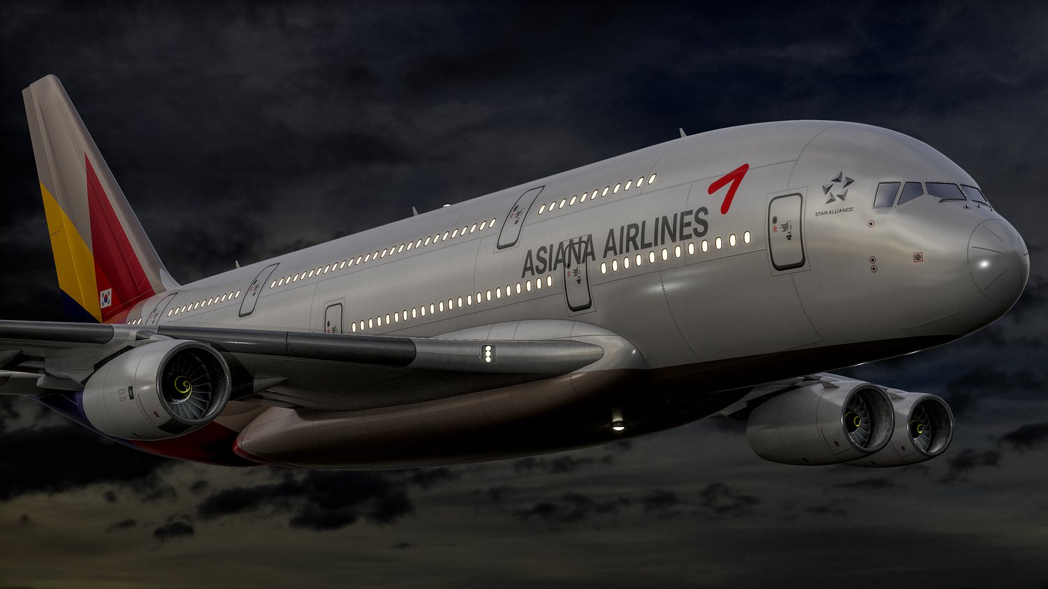 www.3dgtx.com - Animated Airbus A380-800 Airliner 9 - Asiana Airlines - Highpoly - Image 9
