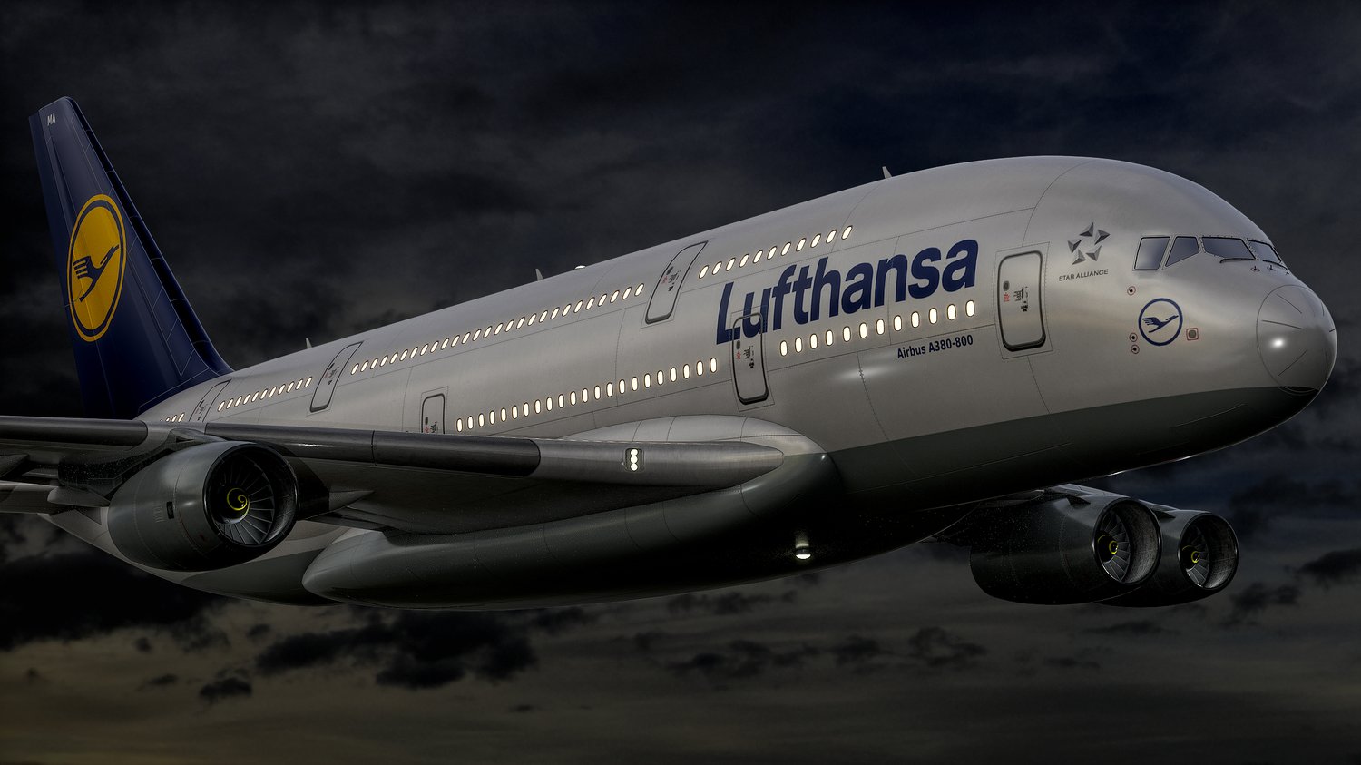 www.3dgtx.com - Animated Airbus A380-800 Airliner 11 - Lufthansa - Highpoly - Image 9