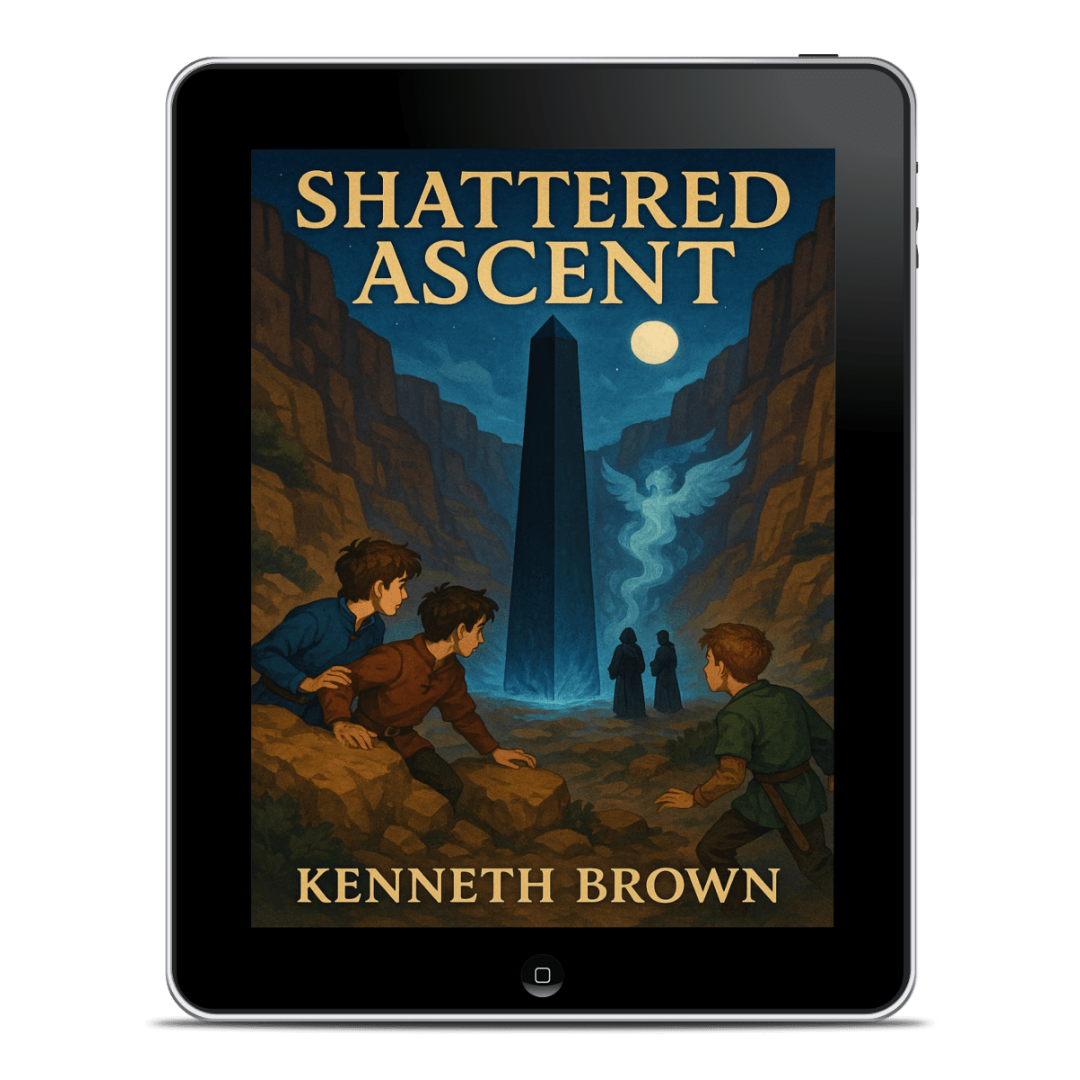 Shattered Ascent - Book 1 in the Kestrel the Falcon Prince series by Kenneth Brown -  A rebellious prince’s trespass shatters a sacred ritual, cursing him with stolen wings and forcing him to flee from the vengeful priests and restless spirits who now hunt him.