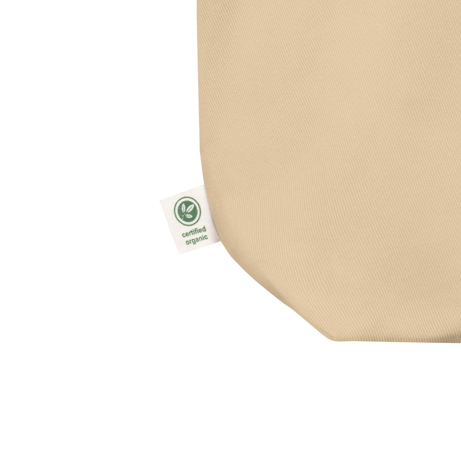 Author Cat Darling branded tote bag organic tag detail