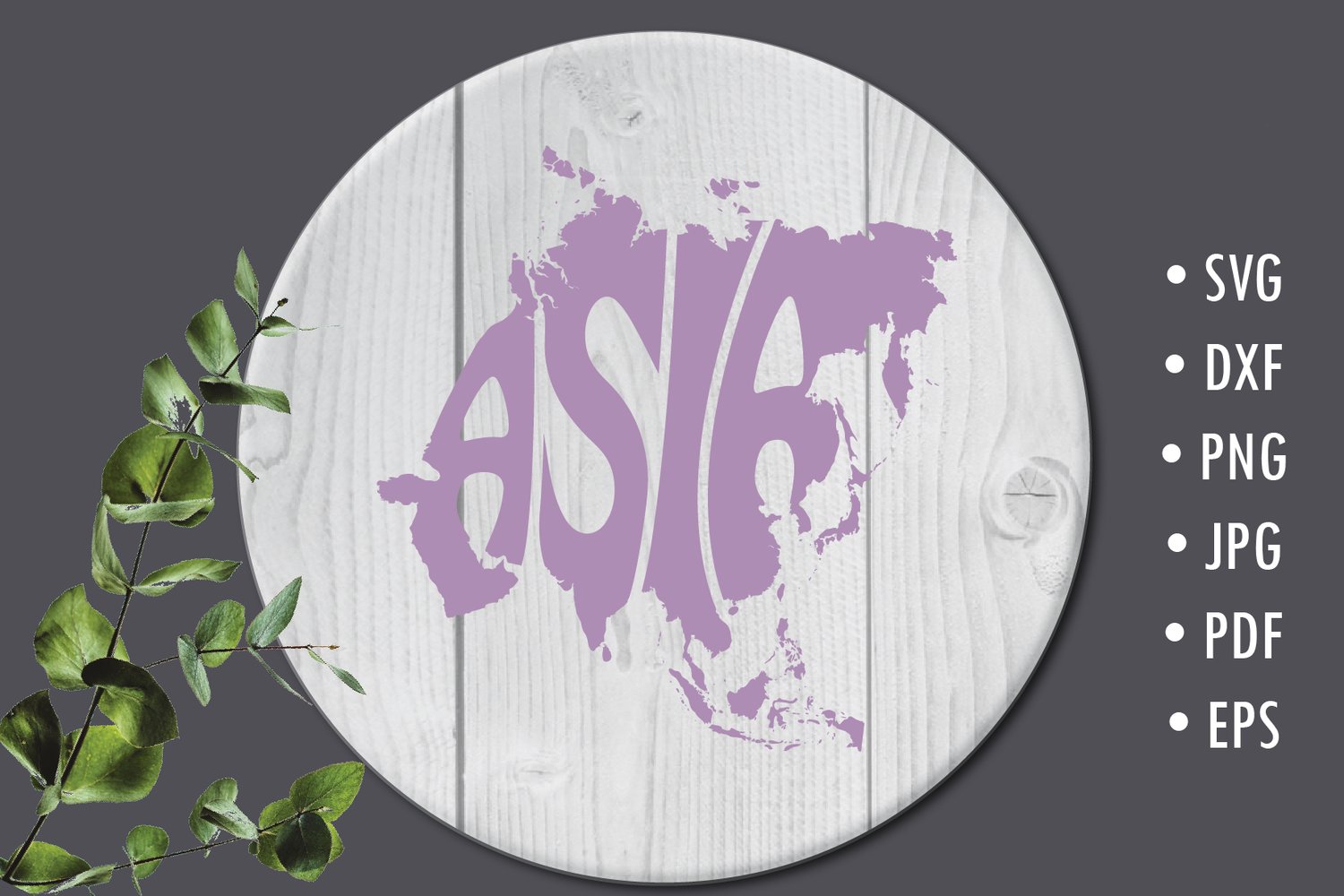 This design features the word Asia creatively made into the shape of the continent.
