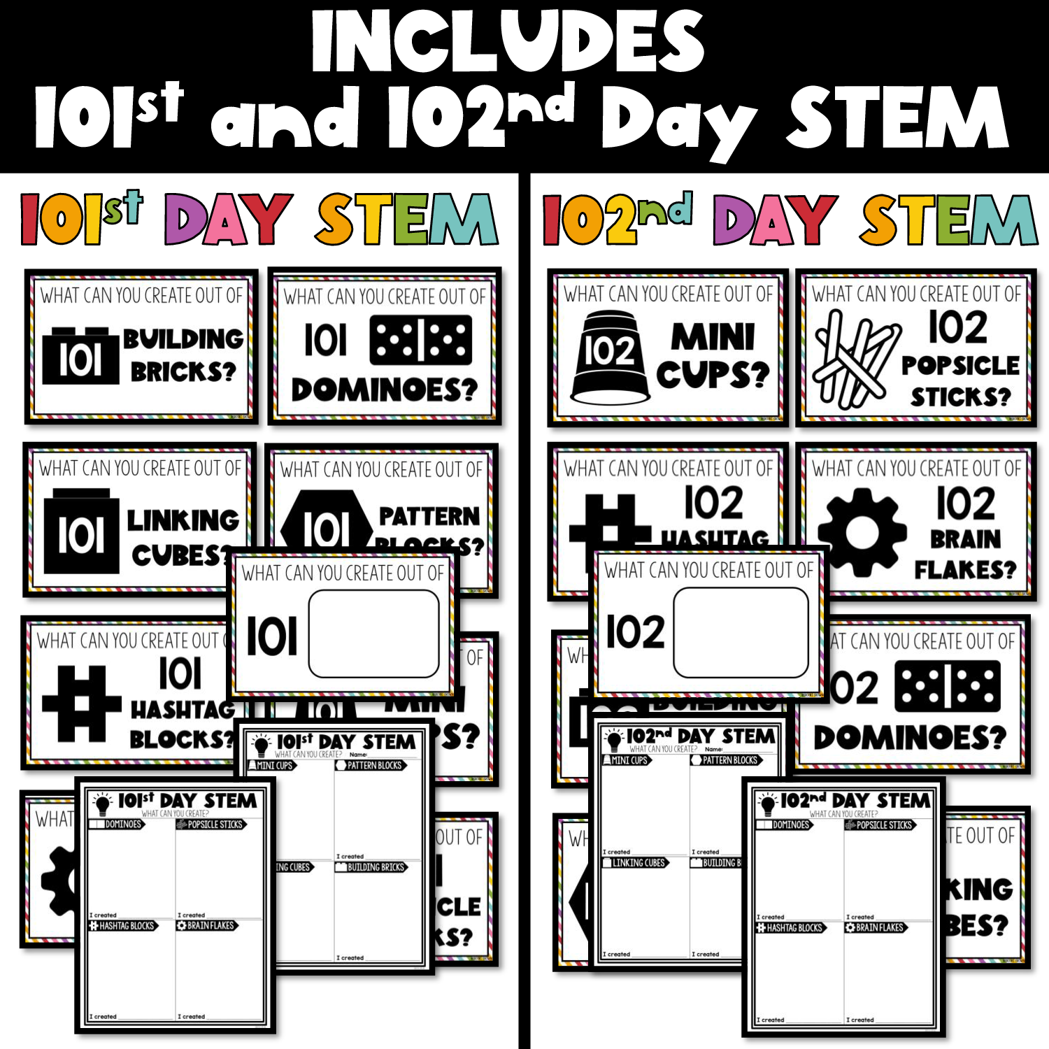 100th Day of School STEM Activities and Stations, Teambuilders 101st 102nd 103rd