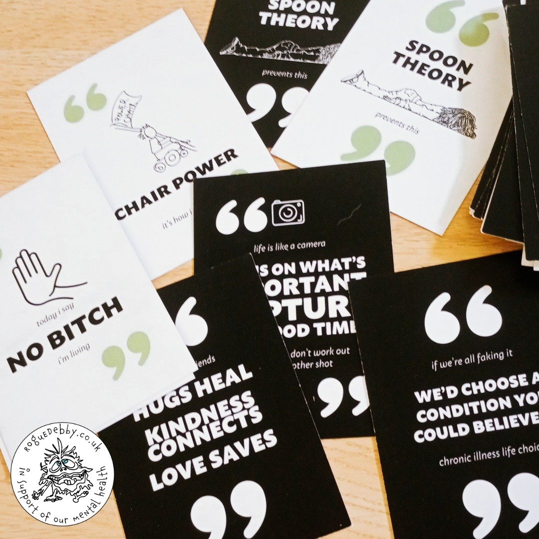 Black A6 Cards with White writing, White A6 Cards with Black Writing with quotes that help people living with chronic illness, get through the day