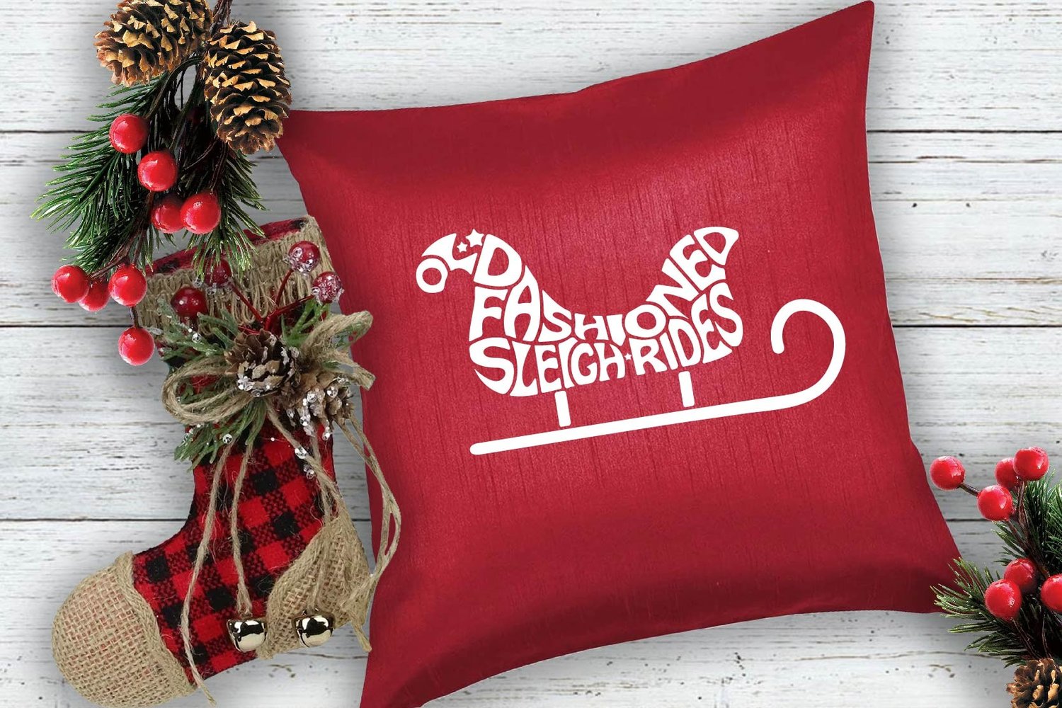 This design features the words Old fashioned sleigh rides, creatively made into the shape of a sleigh.