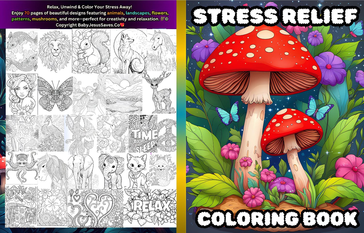 🦊 Stress Relief Adult Coloring Book with Animals – 70 Pages 🦊 Relax ...