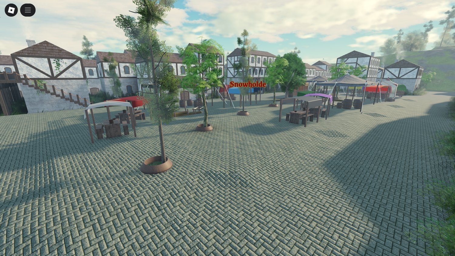 Player exploring forest area in medieval Roblox map