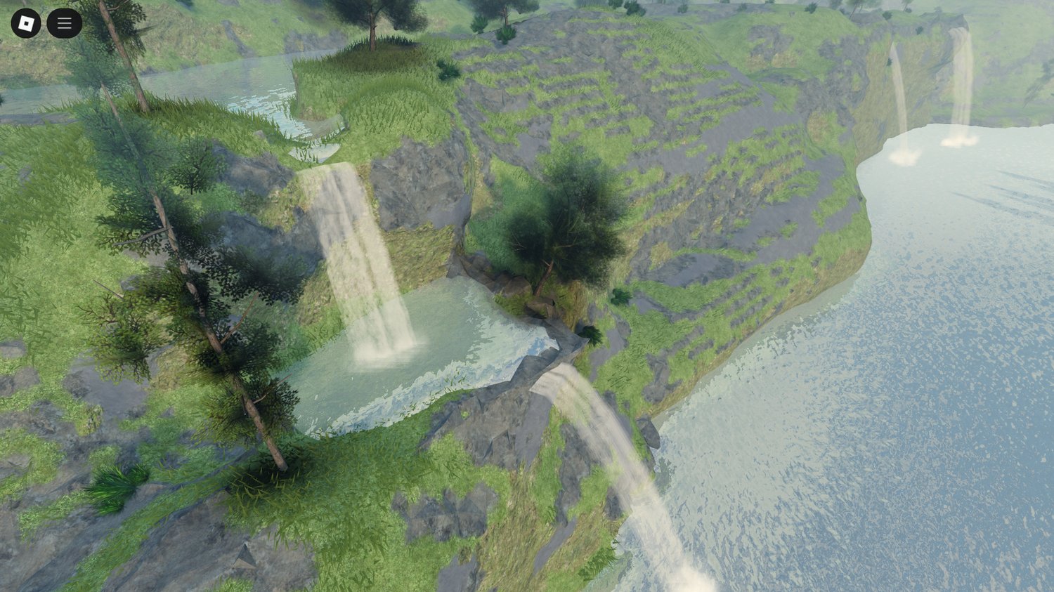 Expansive open-world environment with castles in Roblox
