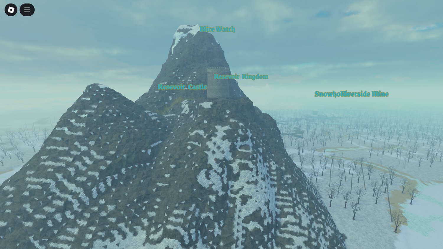 Snowy village and mountain landscape in Roblox