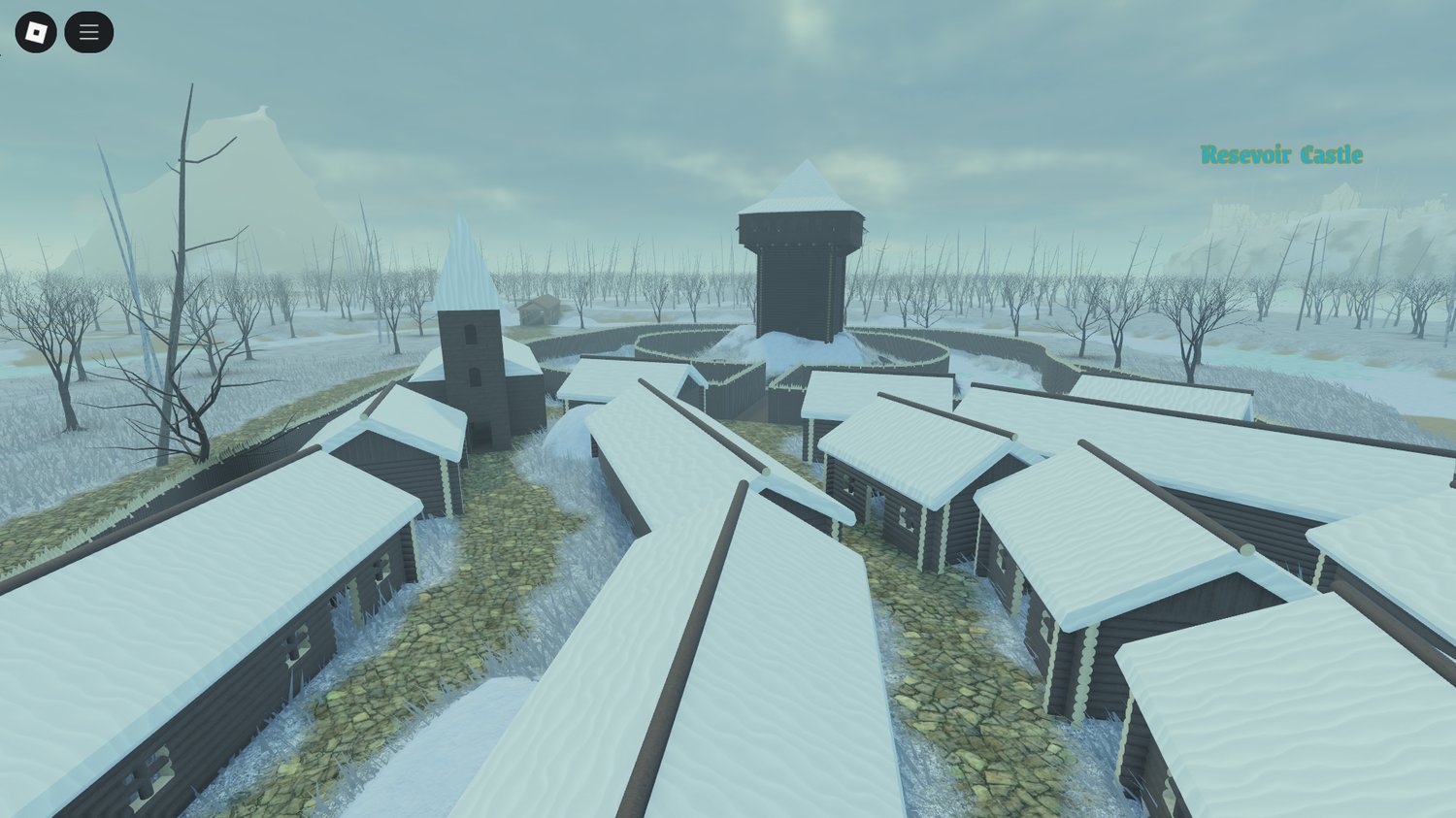 Realistic snow-covered fortress in Roblox