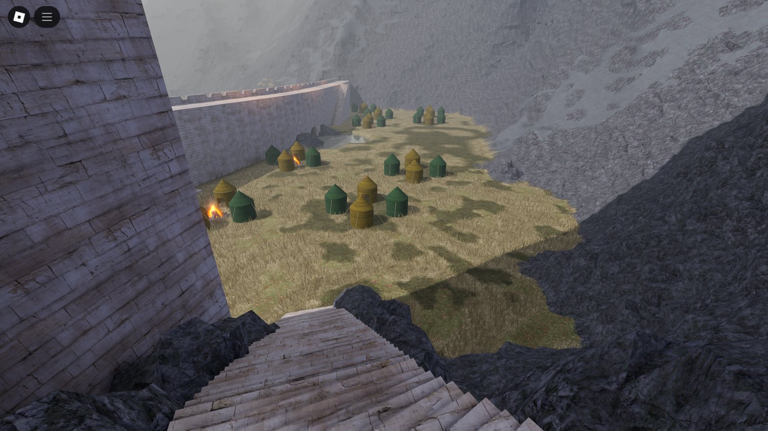 Castle walls and gates of Helms Deep in Roblox