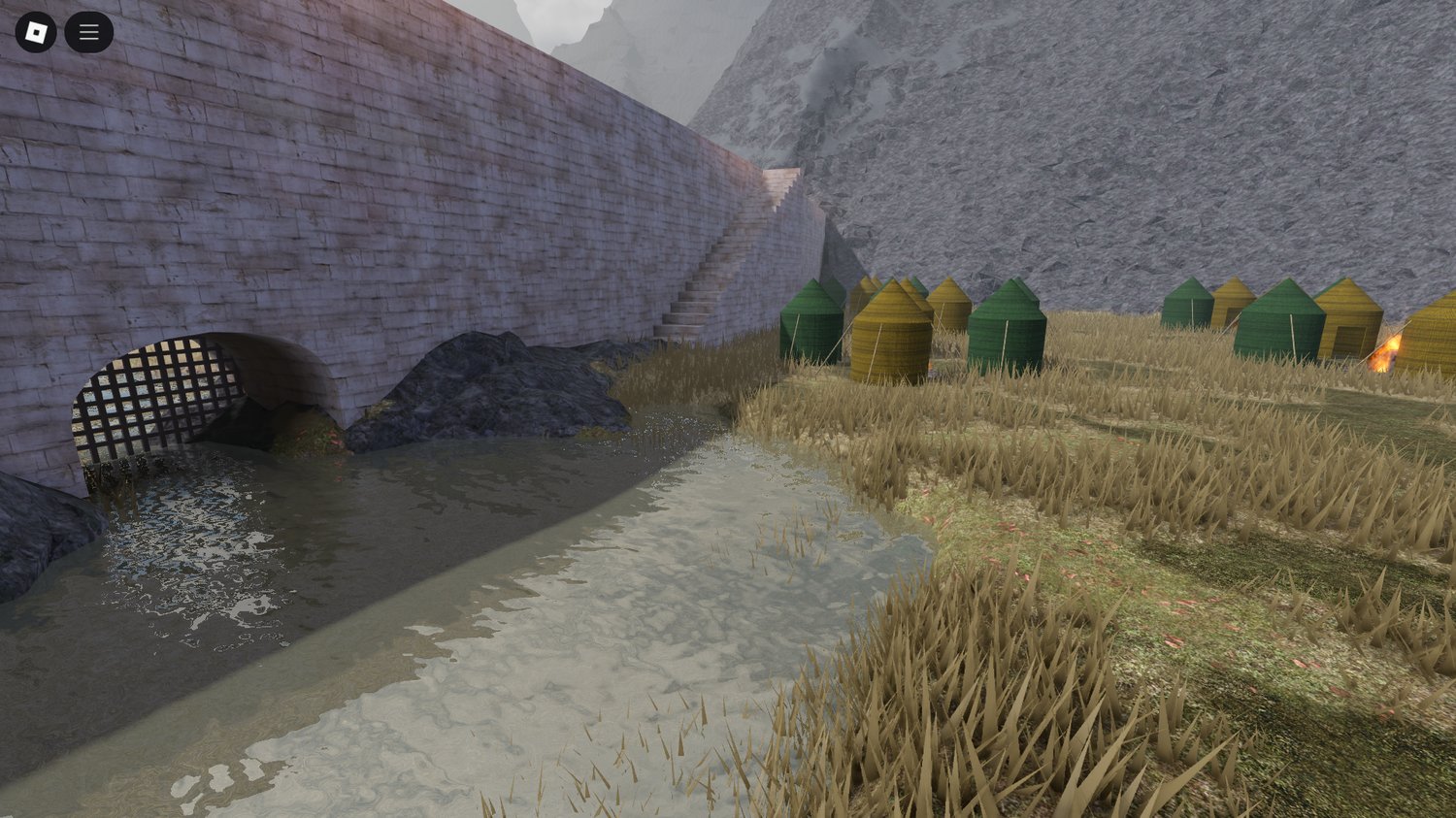Forest terrain surrounding Roblox Helms Deep map