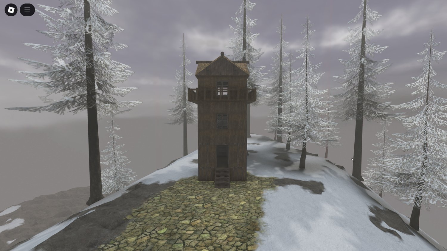 Roblox character exploring snowy Nordic forest