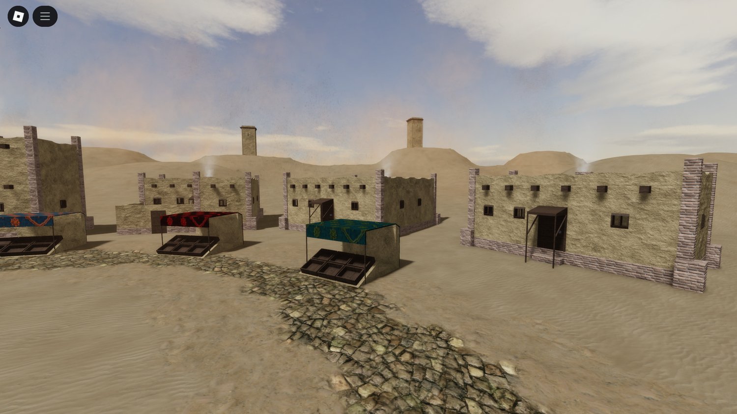 Roblox desert house exterior with sandy terrain