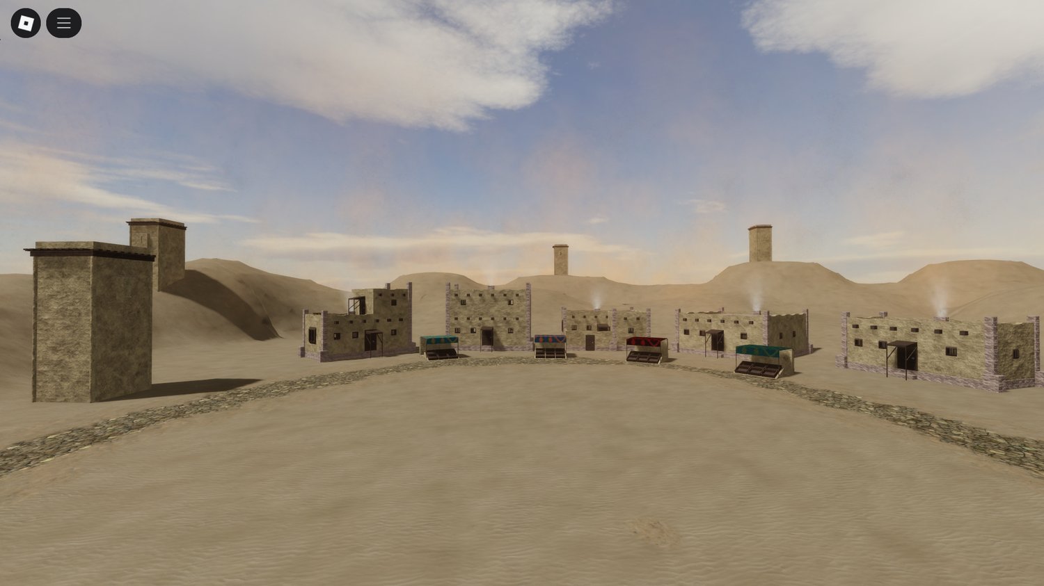 Desert village buildings with historic architecture