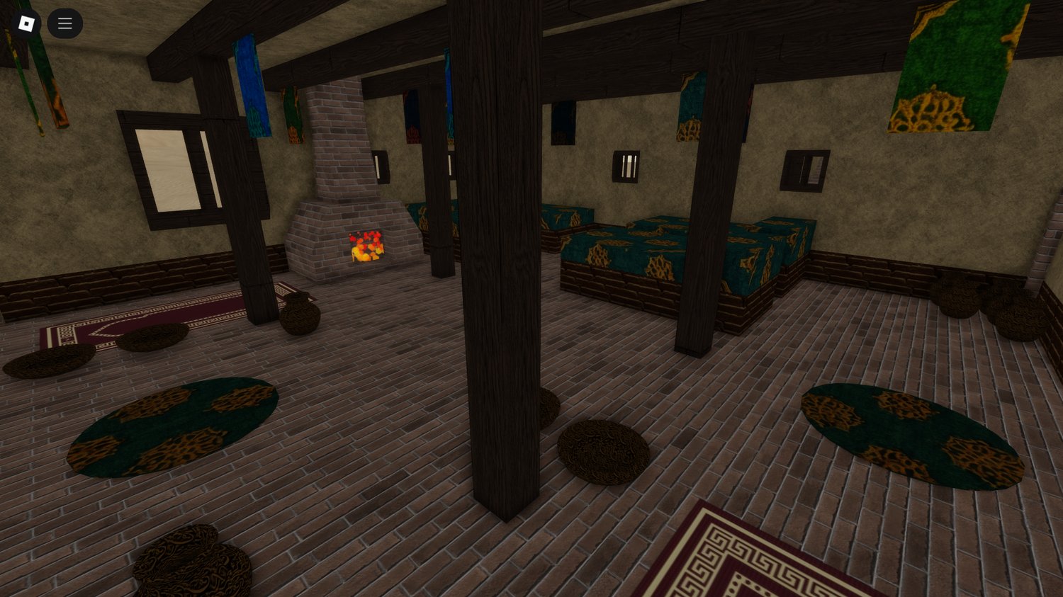 Cinematic scene with Roblox desert houses