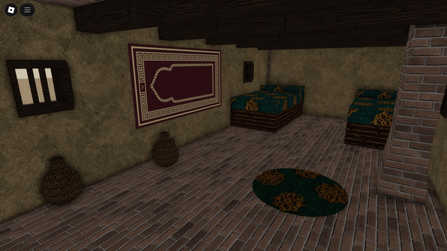 Roblox player exploring desert house interiors