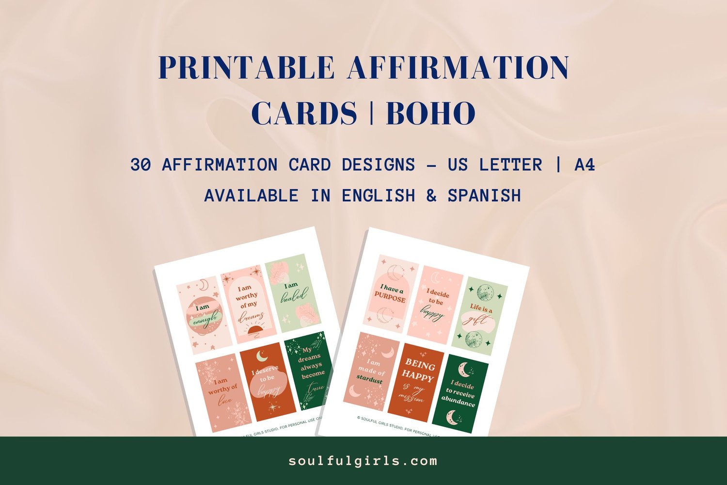 Printable Affirmation Cards - Boho. Cover.