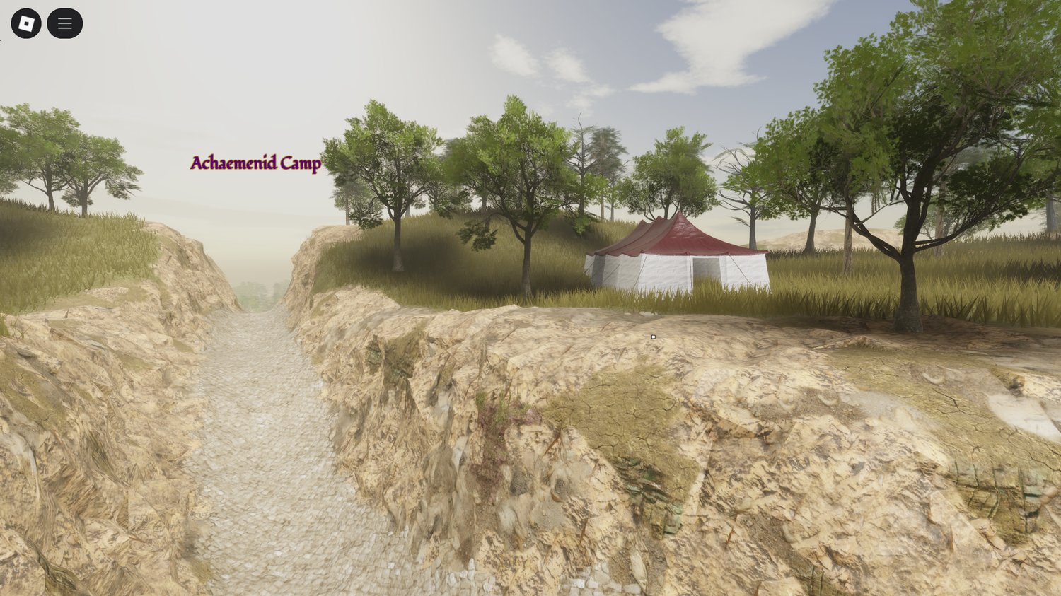 Invading army charging through Greek mountain pass in Roblox