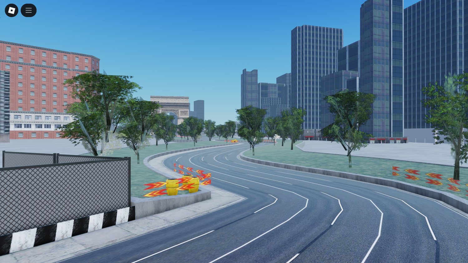 Racing cars turning on Paris Roblox track