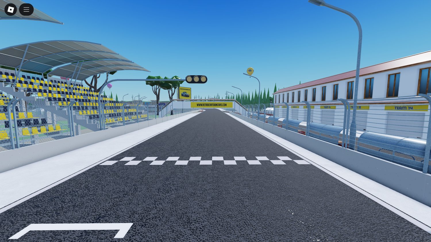 Roblox retro cartoon racing track with bold colors