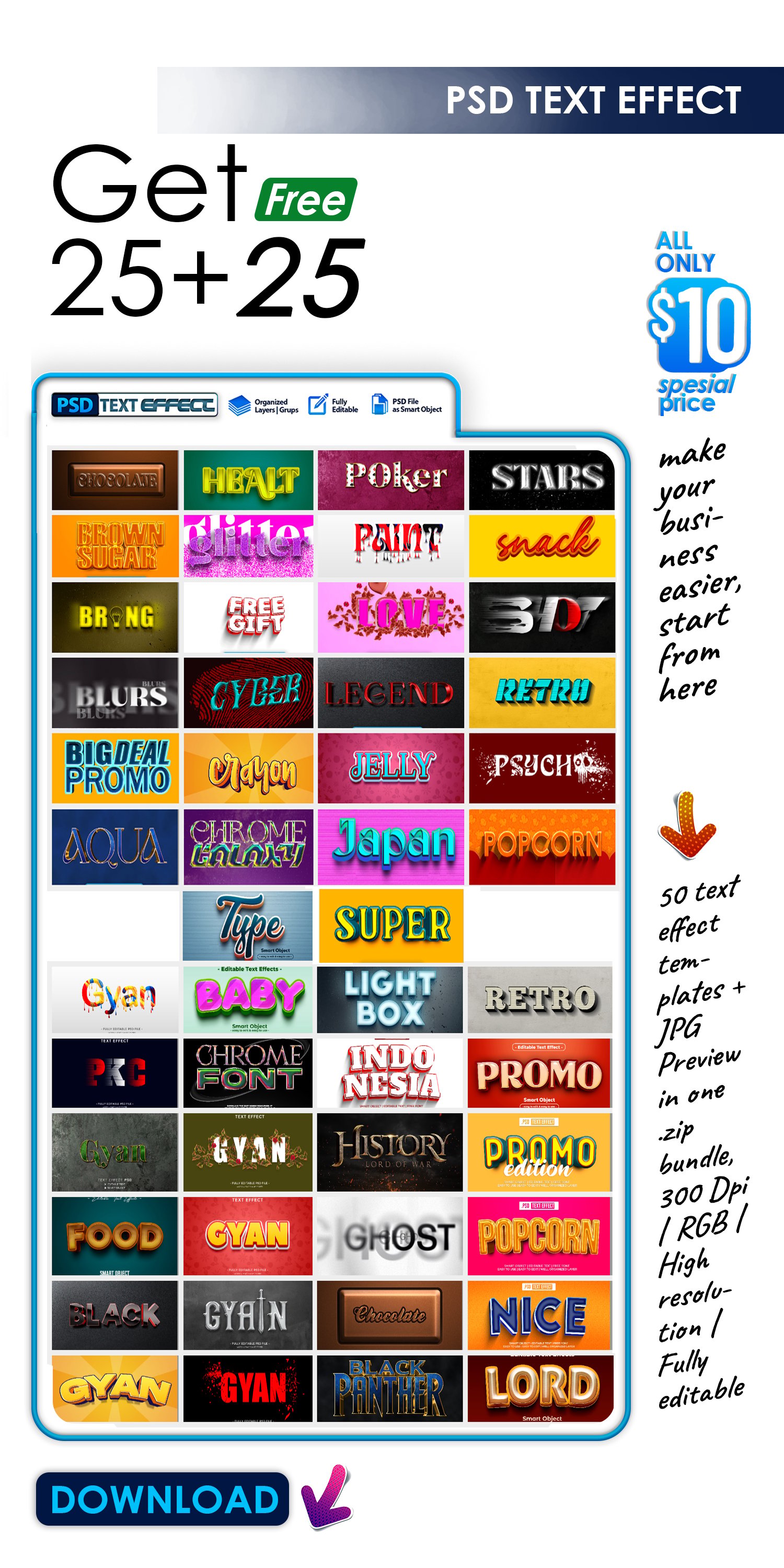 Download 50 Epic PSD Text Effects – Classic & Modern Bundle