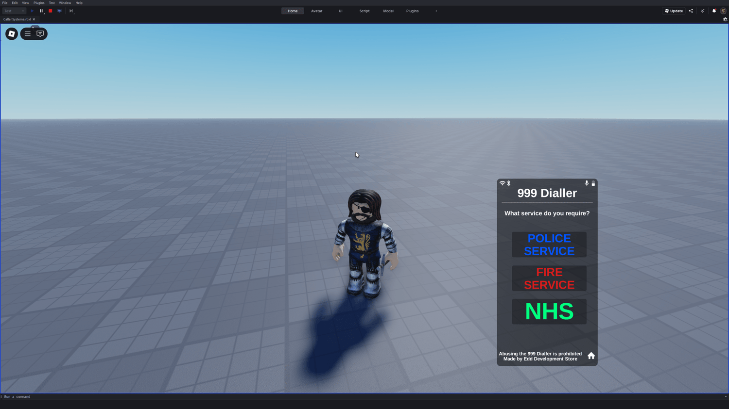 Roblox emergency caller phone UI open on screen