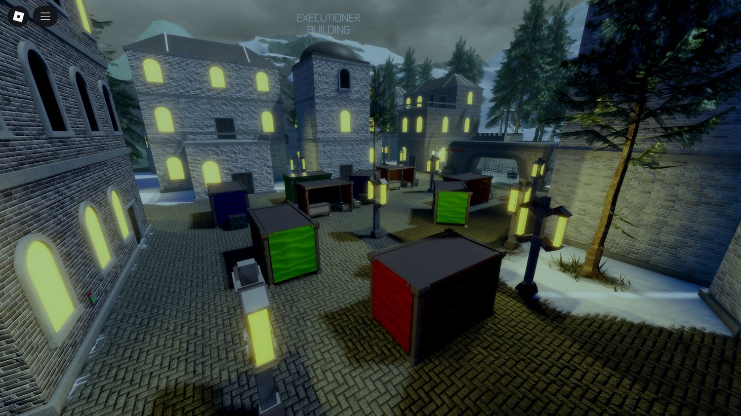 Market and store district area in snowy fortress map.