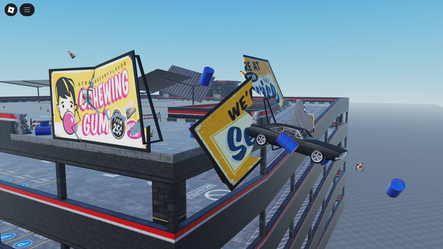 Multi-level parking tower in Roblox city
