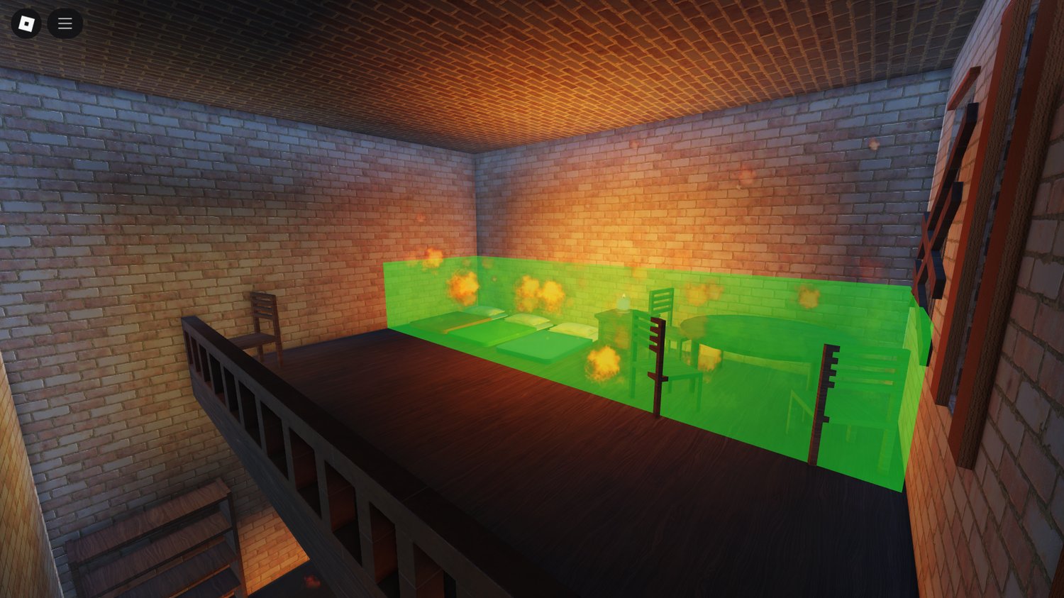 Pre-built burning building for Roblox roleplay