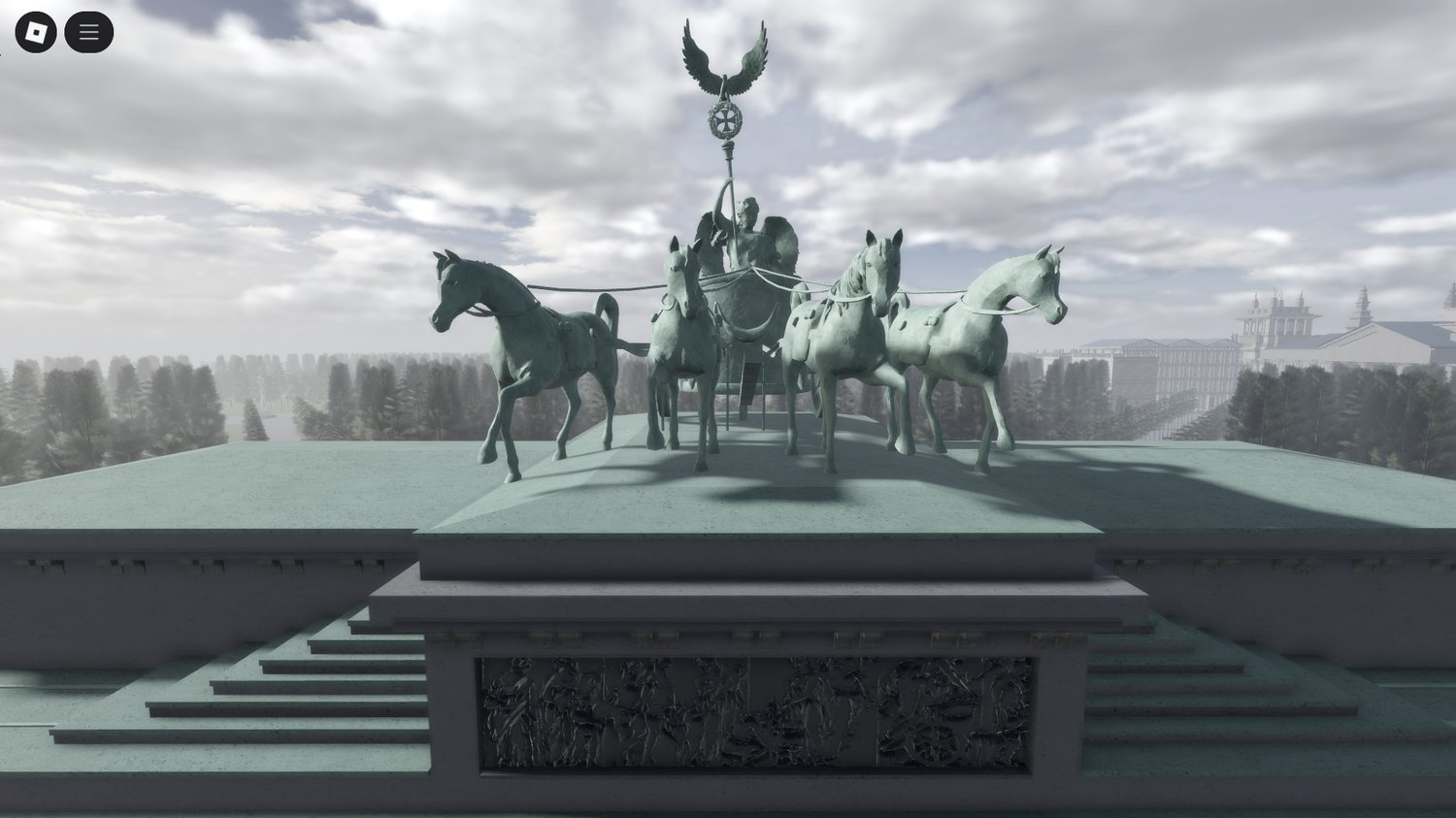 Detailed city plaza and buildings in Roblox