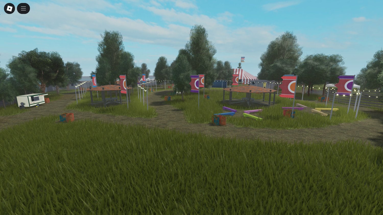 Portable toilets and props in Roblox concert area