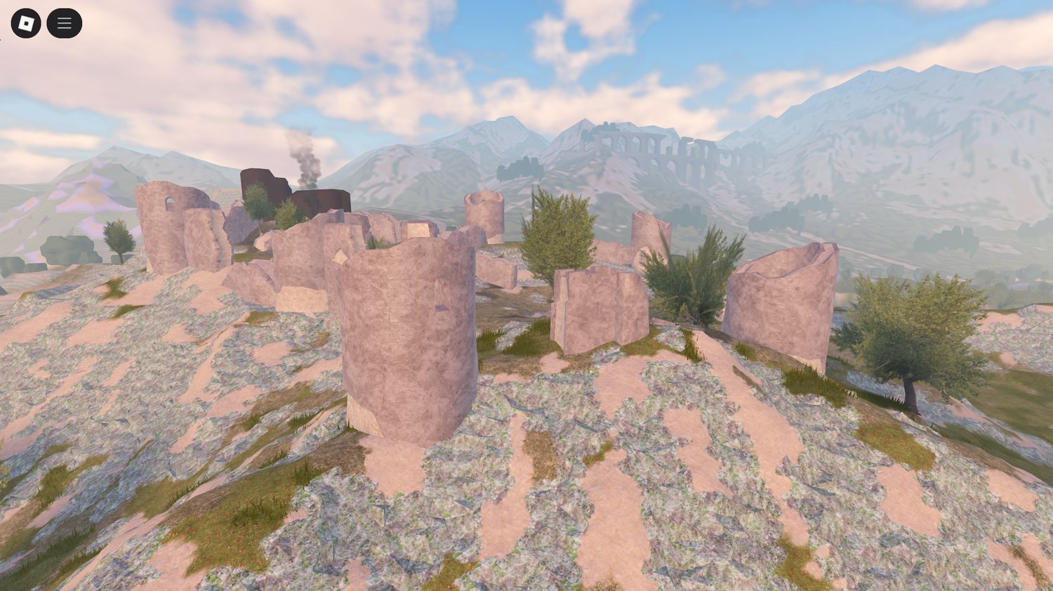 Large fortress walls and battlements in Roblox