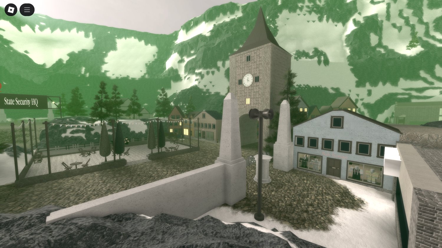 Enterable buildings and homes in Grestin Roblox map