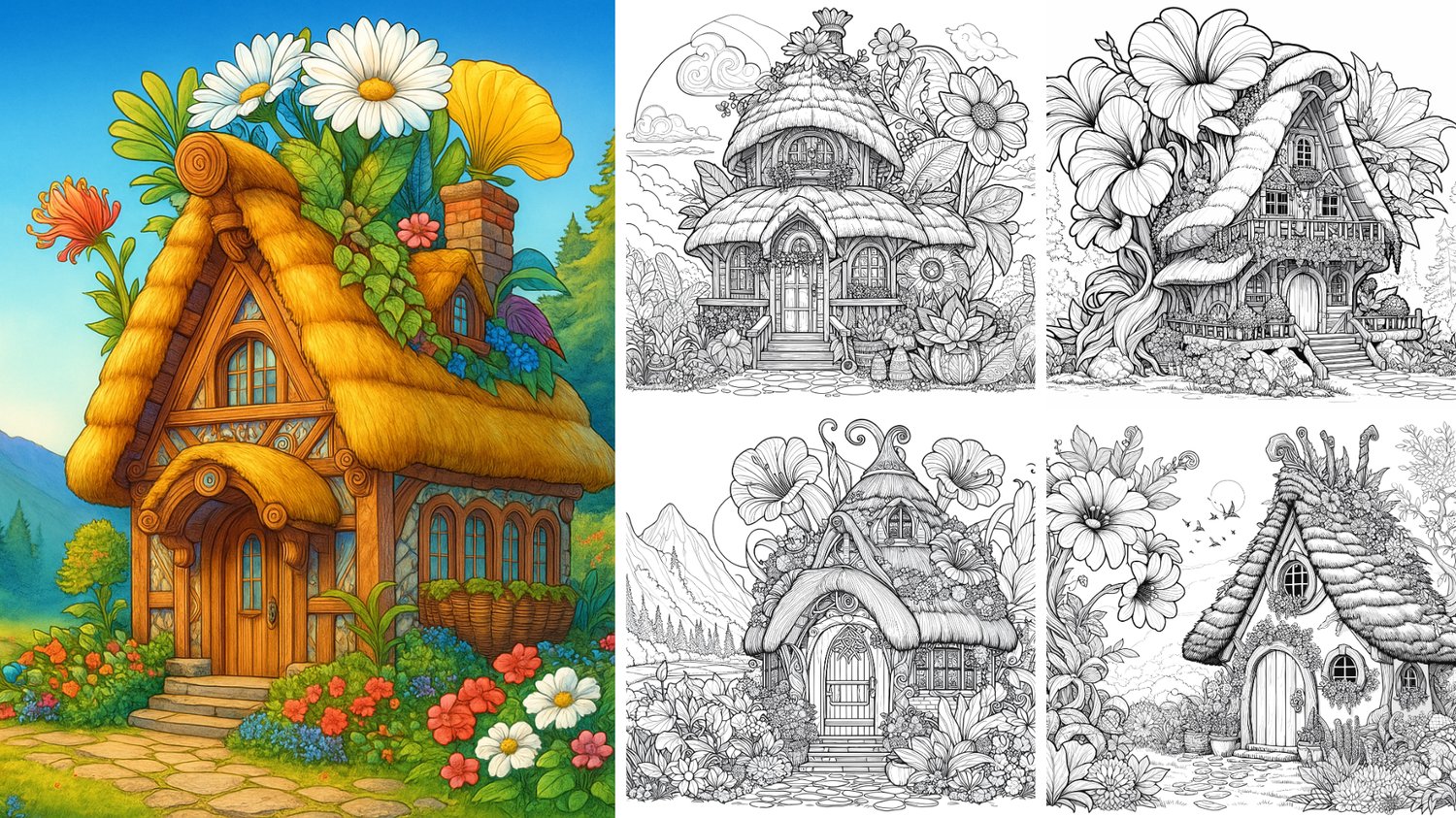 A Whimsical Flower House Coloring Pages