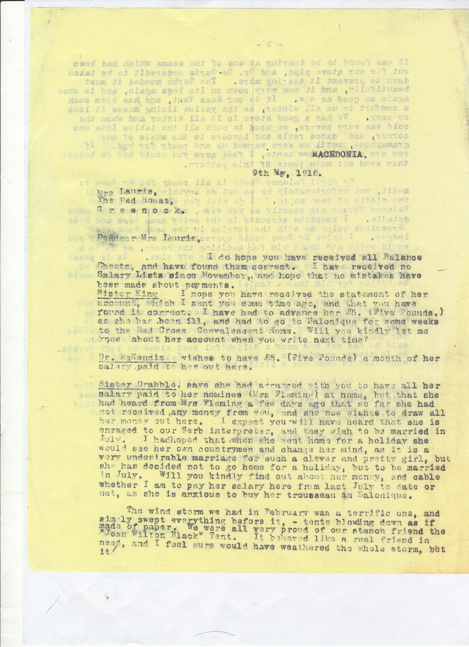 Letter regarding Chloris Drabble's engagement to  Captain Aleksandar Petrović. Part of the Scottish Women’s Hospitals archive held at Glasgow Archive