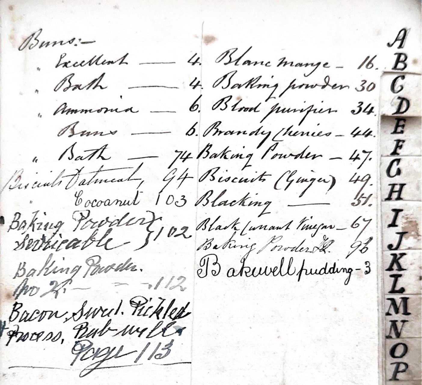 Allott recipe book index 'B'