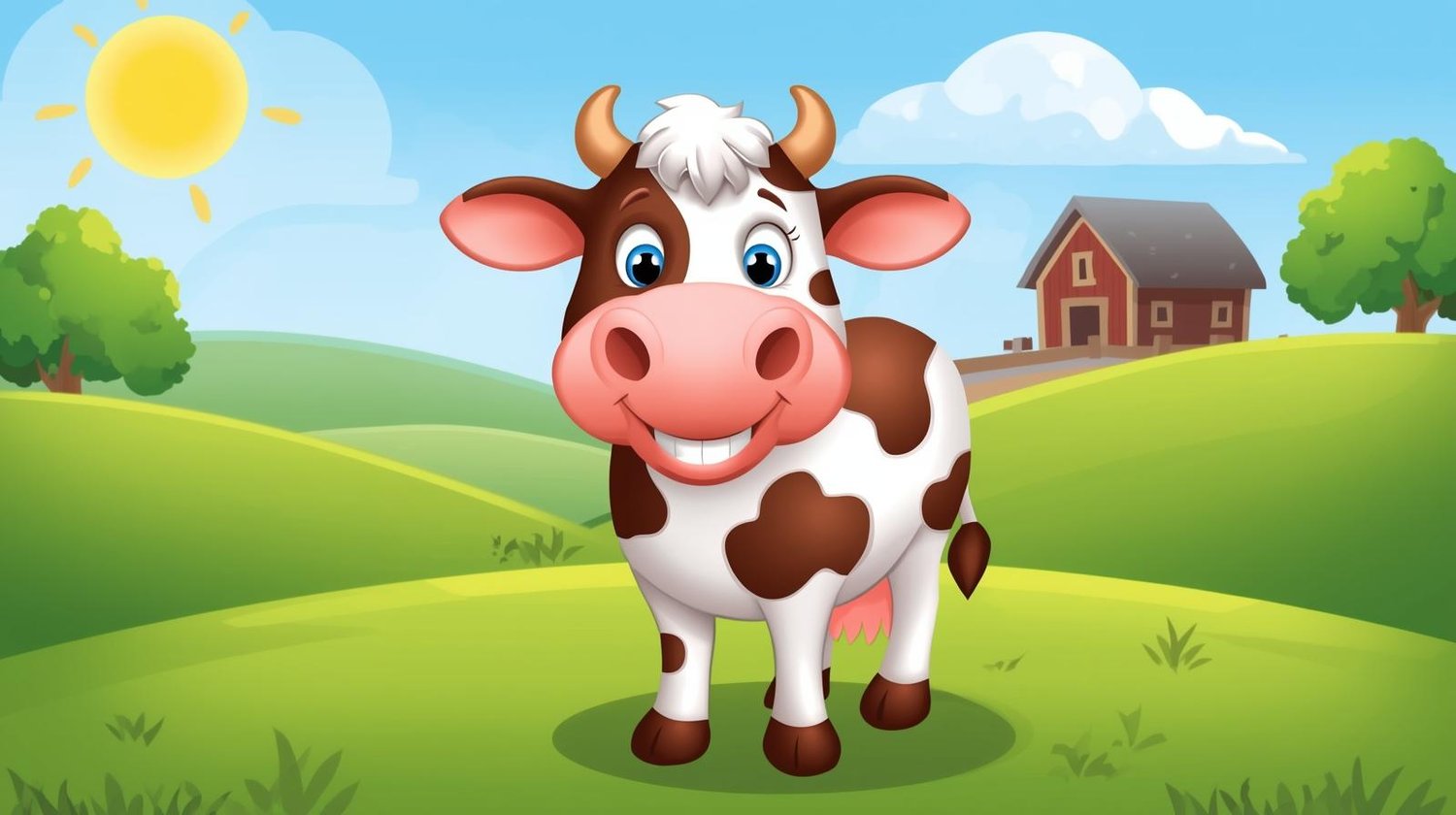 happy cow in a sunny field png