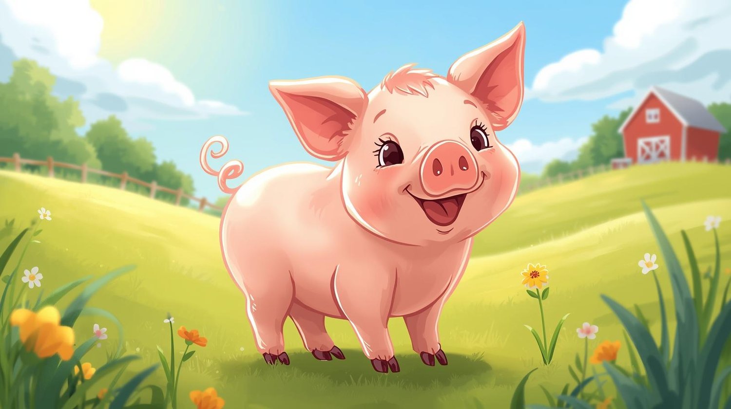 Happy pig in the sunny farmyard png