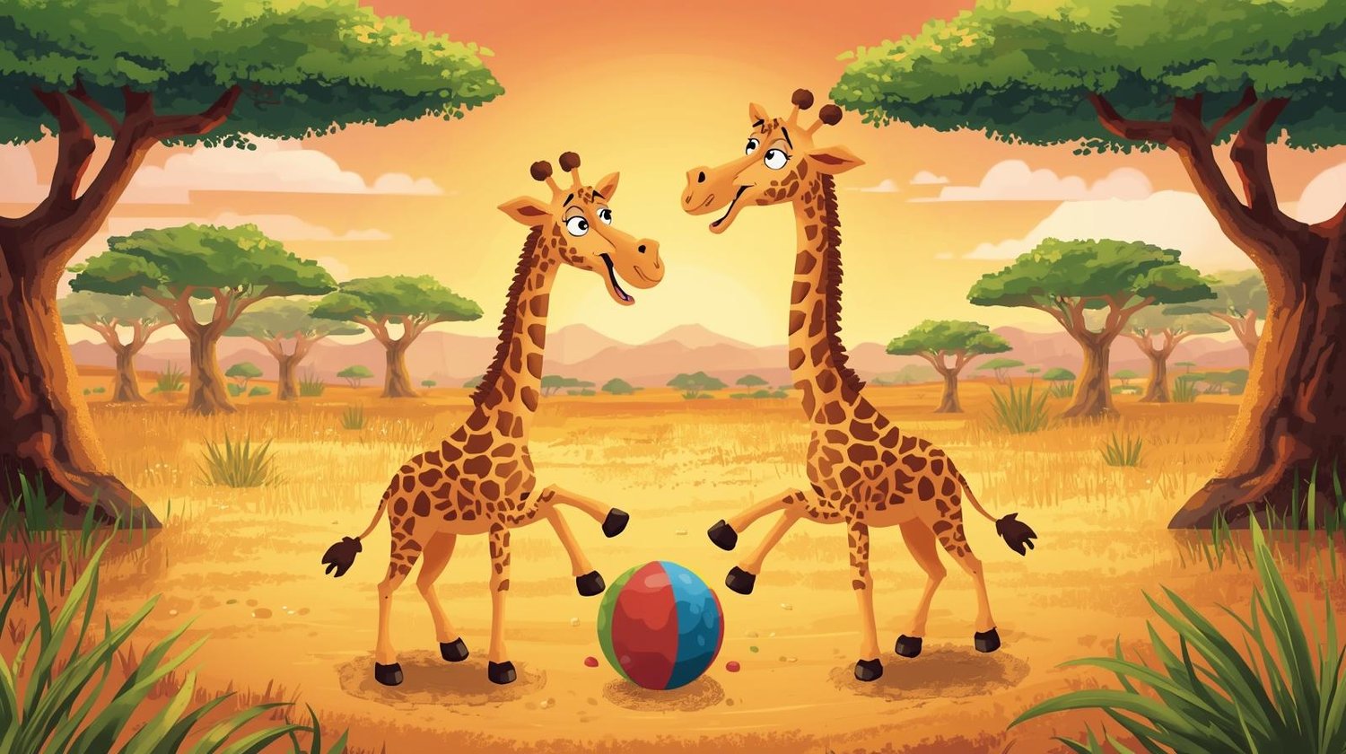 Whimsical cartoon 2 🦒 Giraffes playing ball safari Coloring Page collection