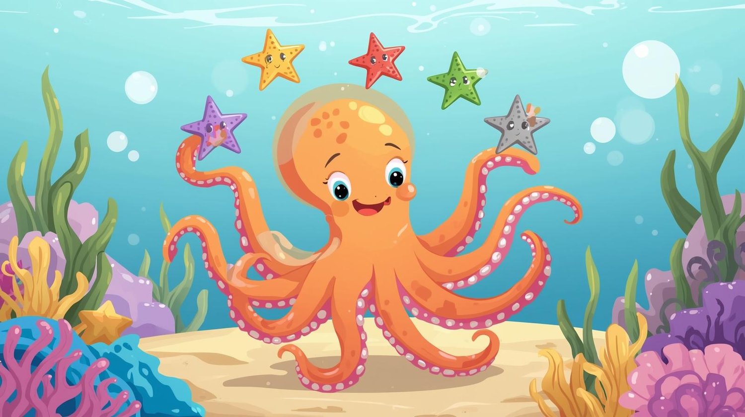 Whimsical Octopus juggling starts