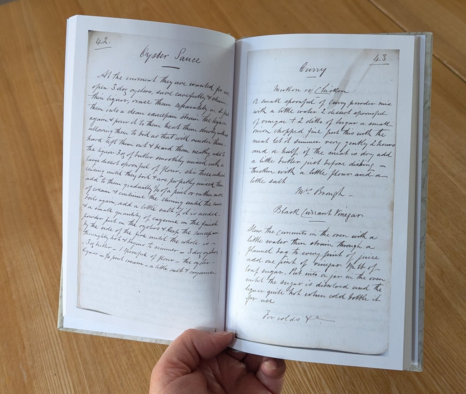 A facsimile reproduction of a Victorian Recipe Book: A Handwritten Book of Family Receipts started by Mrs C A Allott of Sheffield, (England), 1860 (Hardback) p 42 & p 43.
