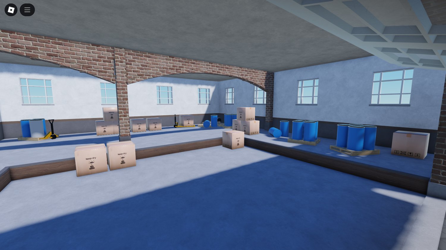 Work tables and sorting area in warehouse