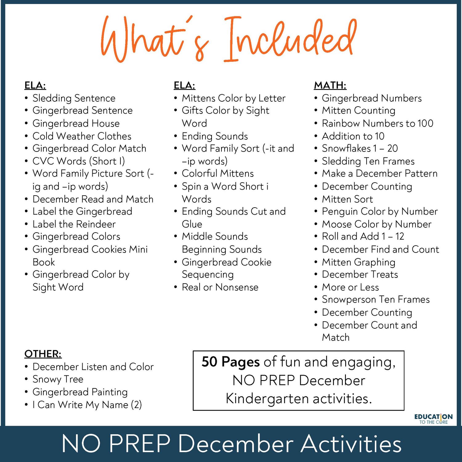 December No Prep Packet for Kindergarten | Holiday Activities
