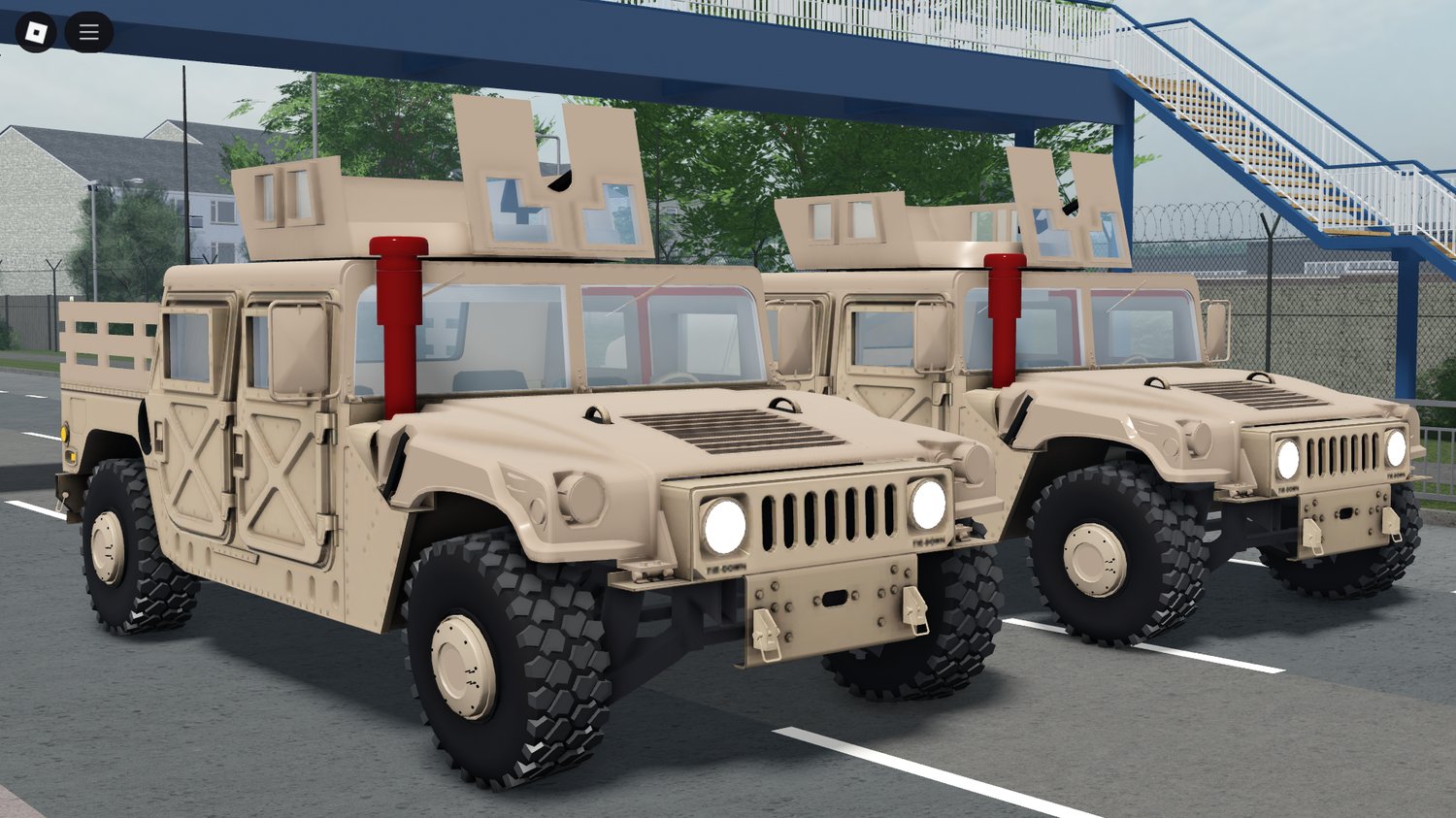 Roblox military vehicle parked on base road