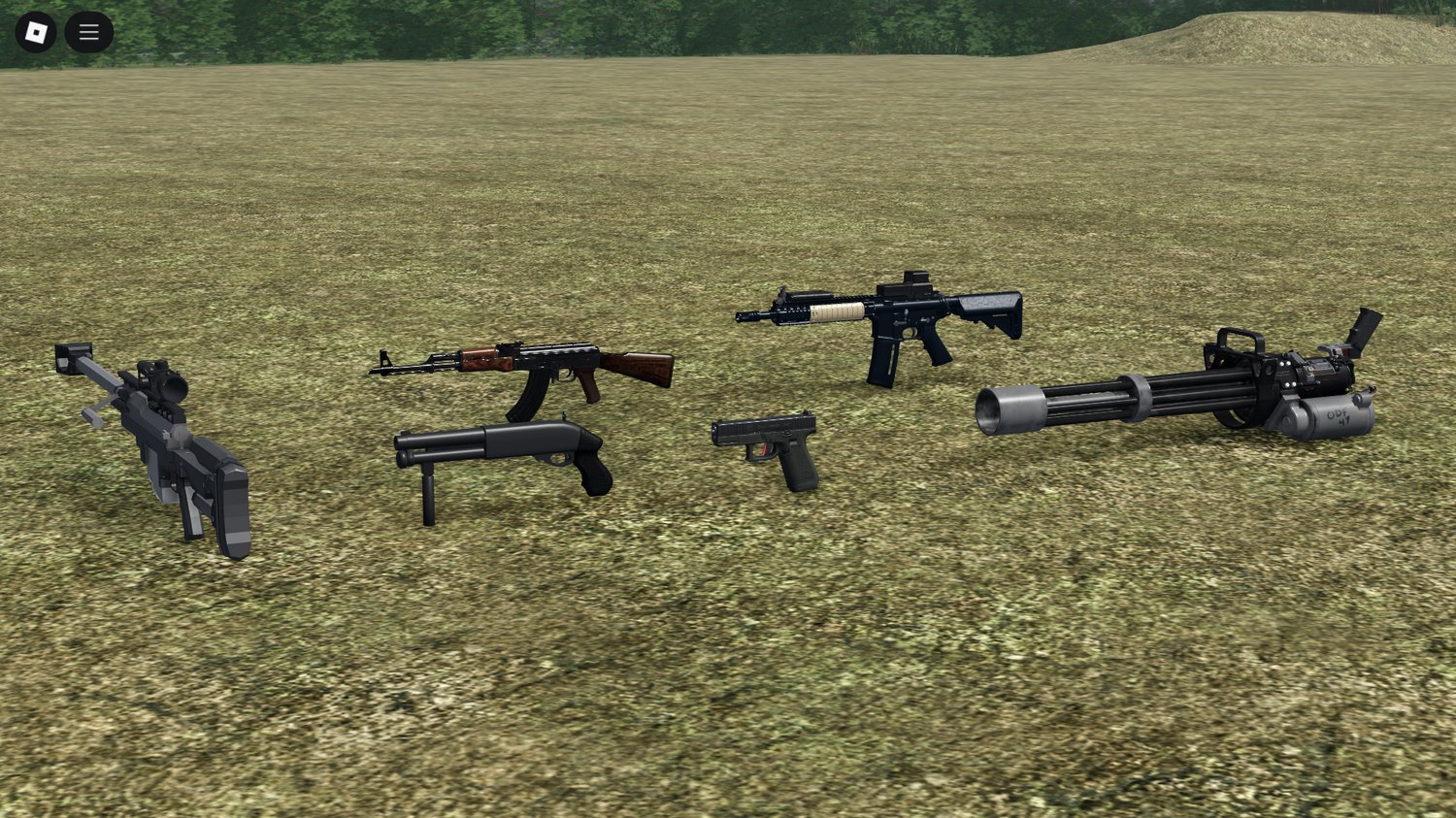 Six weapons laid out for inventory preview