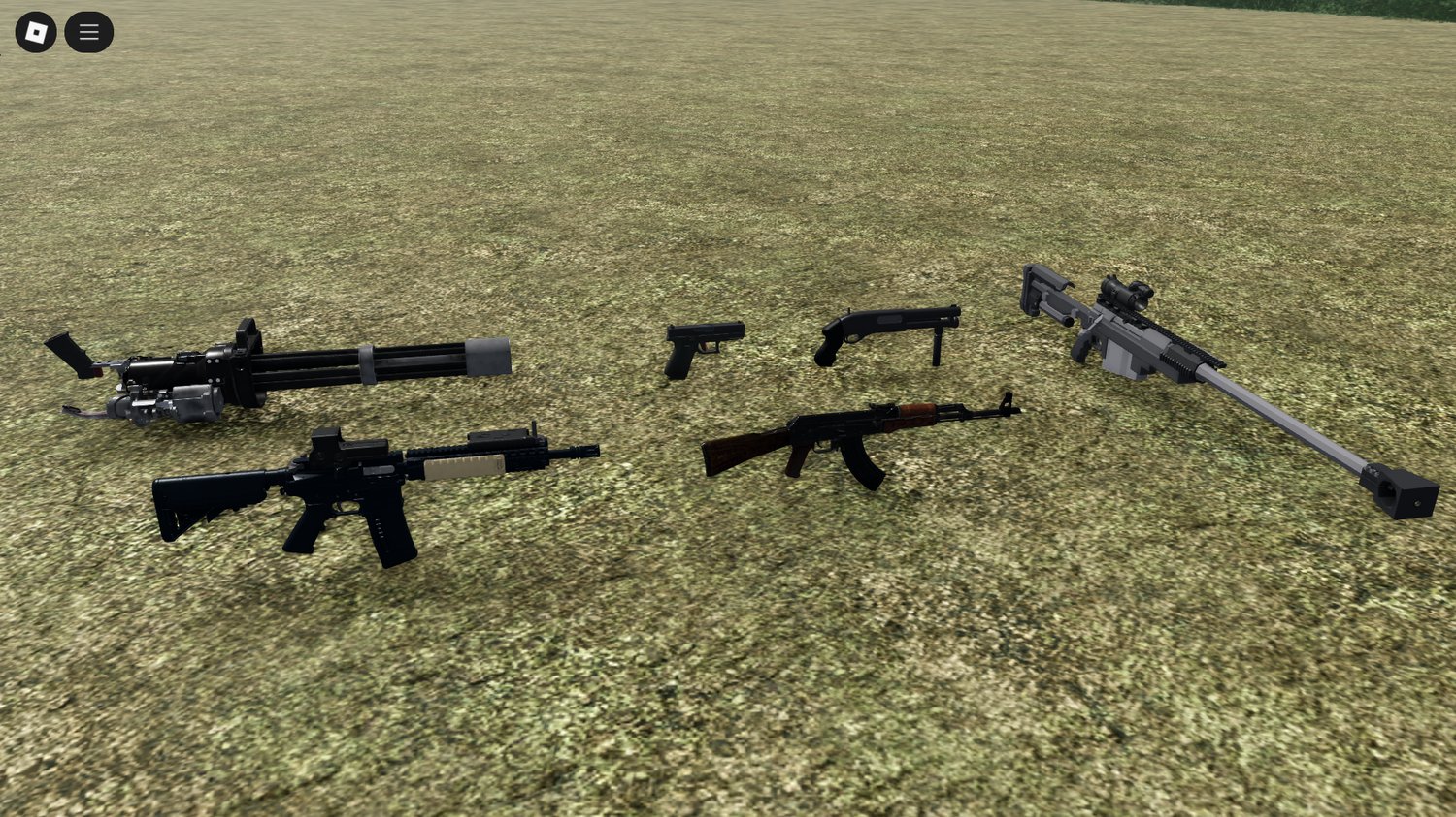 Roblox weapon display rack with six realistic guns