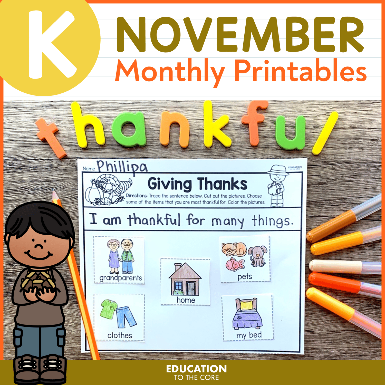 November No Prep Math and Literacy for Kindergarten - Thanksgiving Writing
