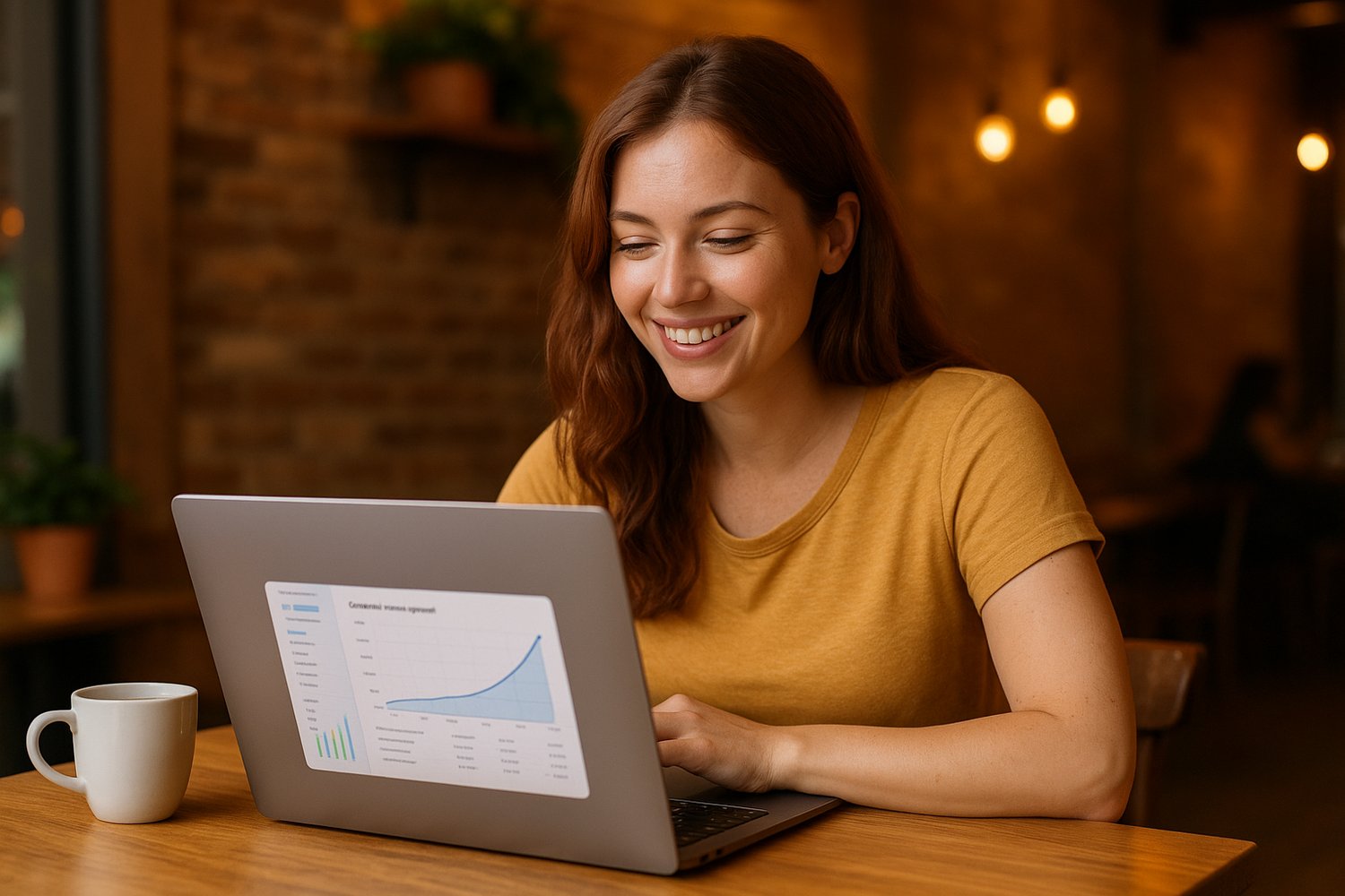 Young person tracking compound interest growth on laptop