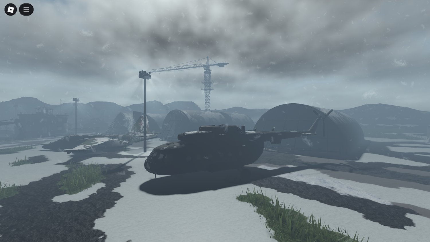 Runways and hangars in snow Roblox map