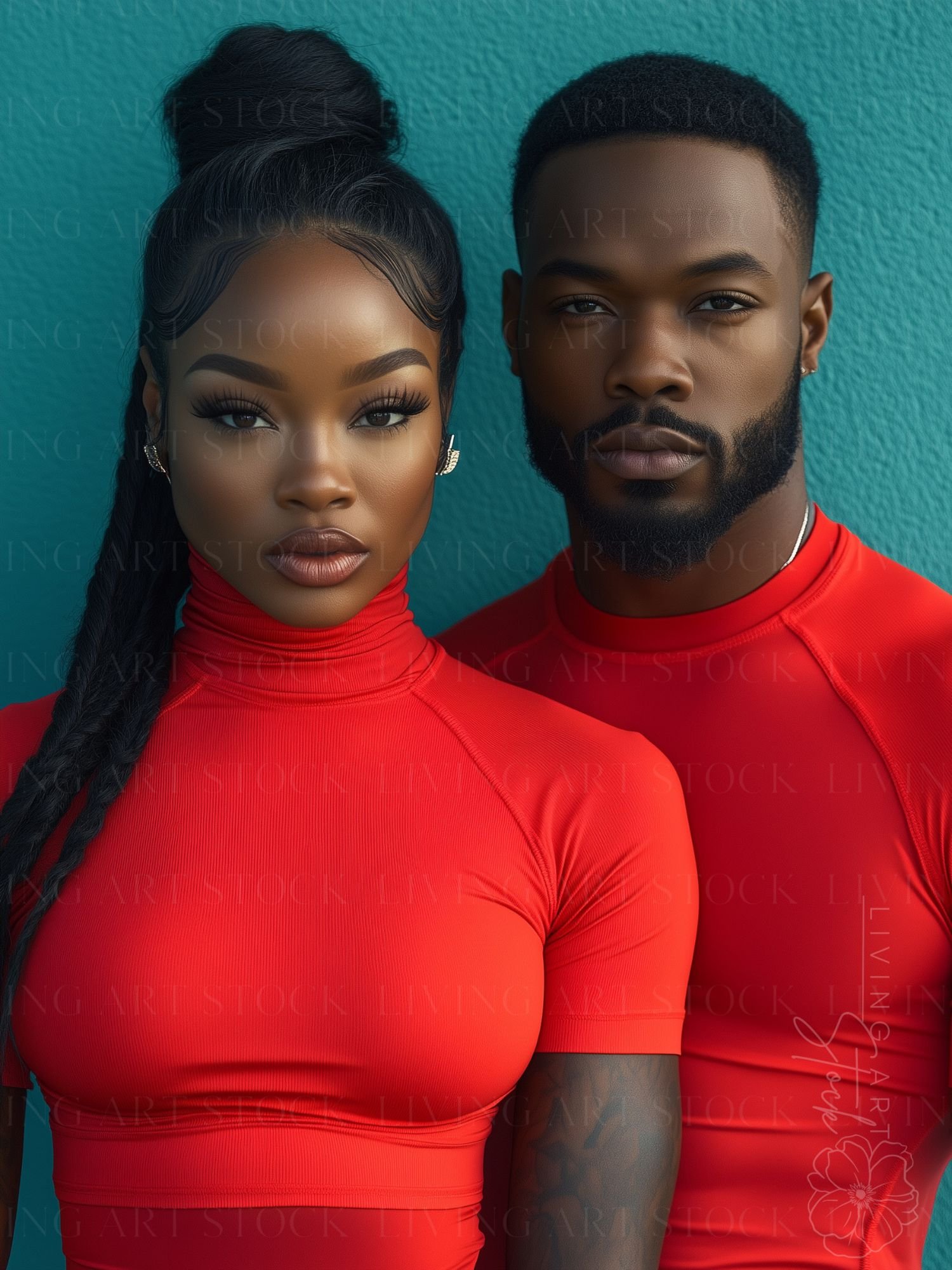 Athletic African American Man and Woman Wearing Red Fitness Apparel, Fitness Images
